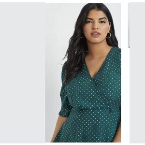 Eloquii Green Polka Dot Peplum Top Puffed Sleeve